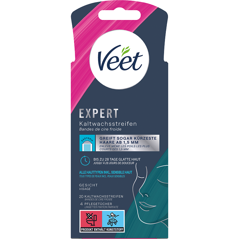 Veet EXPERT Kaltwachsstreifen Gesicht, alle Hauttypen, 20 Stück 1