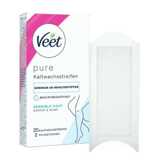 Veet PURE Kaltwachsstreifen Beine & Körper, sensible Haut, 20 Stück