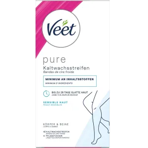 Veet PURE Kaltwachsstreifen Beine & Körper, sensible Haut, 40 Stück