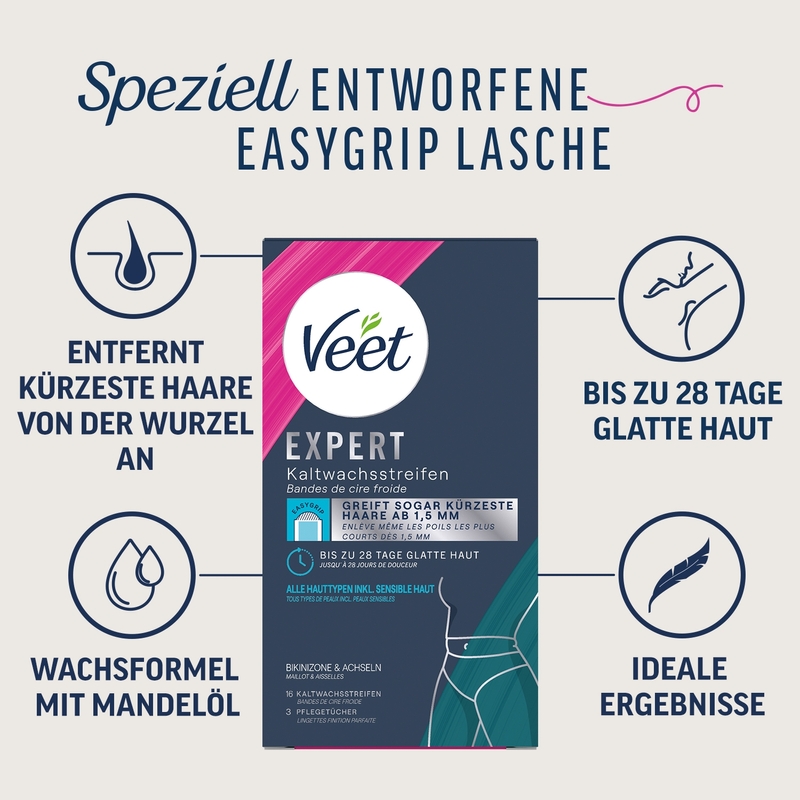 Veet EXPERT Kaltwachsstreifen Bikini & Achseln, alle Hauttypen, 16 Stück 8