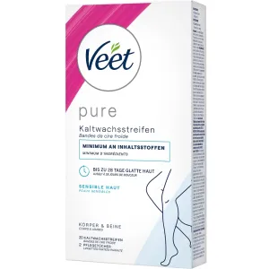 Veet PURE Kaltwachsstreifen Beine & Körper, sensible Haut, 20 Stück