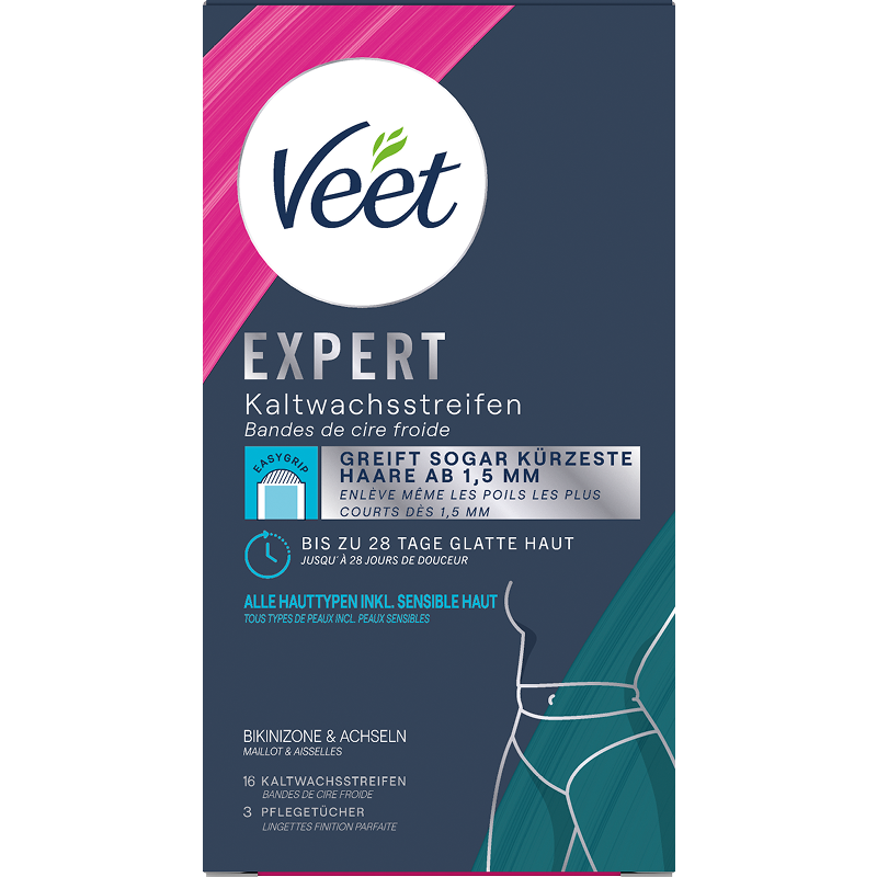 Veet EXPERT Kaltwachsstreifen Bikini & Achseln, alle Hauttypen, 16 Stück 1