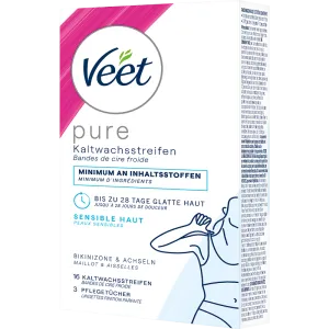 Veet PURE Kaltwachstreifen Bikini & Achseln, sensible Haut, 16 Stück