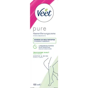 Veet PURE Haarentfernungscreme Körper & Beine, trockene Haut, 100ml