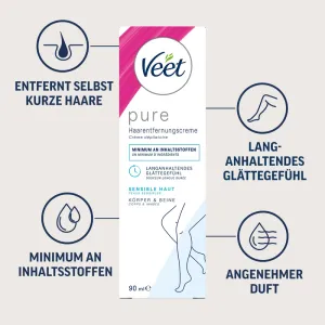 Veet PURE Haarentfernungscreme Körper & Beine, sensible Haut, 90ml
