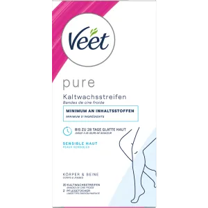 Veet PURE Kaltwachsstreifen Beine & Körper, sensible Haut, 20 Stück
