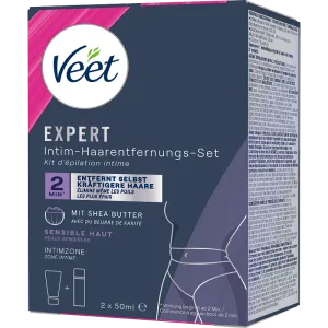 Veet EXPERT Intim-Haarentfernungs-Set, Intim-Haarentfernungscreme + Multi-Benefit Schaum, 100ml