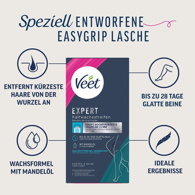 Veet EXPERT Kaltwachsstreifen Beine & Körper, alle Hauttypen, 20 Stück 13