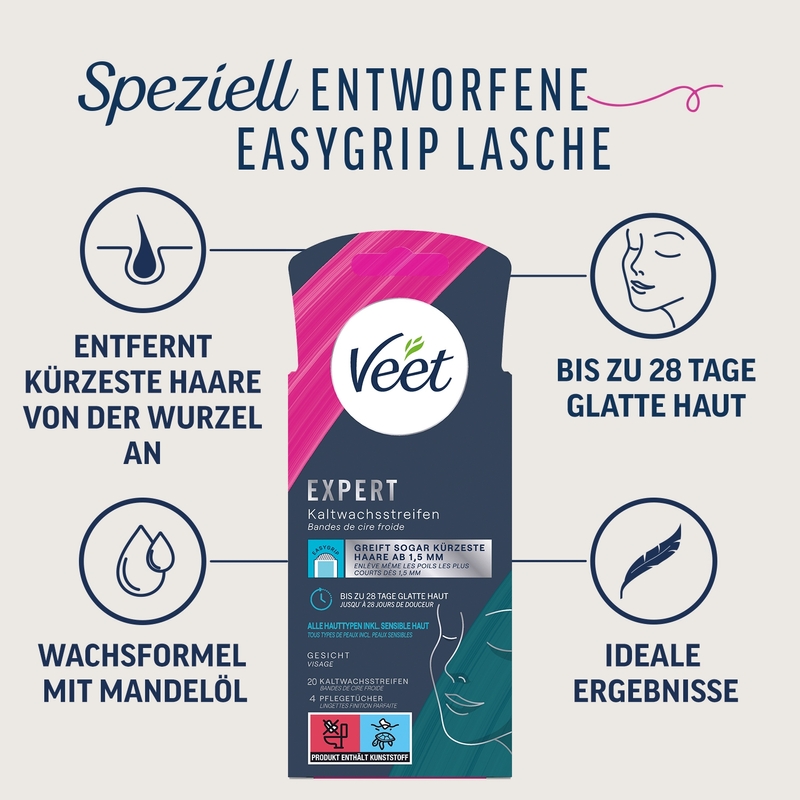 Veet EXPERT Kaltwachsstreifen Gesicht, alle Hauttypen, 20 Stück 7