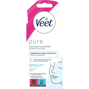 Veet PURE Kaltwachsstreifen Gesicht, sensible Haut, 20 Stück