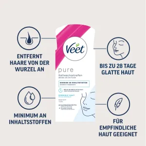 Veet PURE Kaltwachsstreifen Gesicht, sensible Haut, 20 Stück