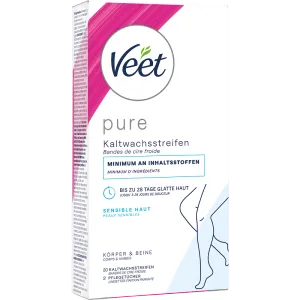 Veet PURE Kaltwachsstreifen Beine & Körper, sensible Haut, 20 Stück