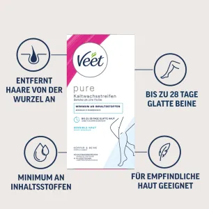 Veet PURE Kaltwachsstreifen Beine & Körper, sensible Haut, 40 Stück