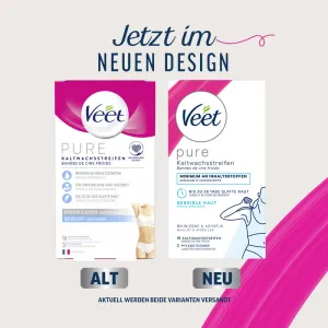 Veet PURE Kaltwachstreifen Bikini & Achseln, sensible Haut, 16 Stück