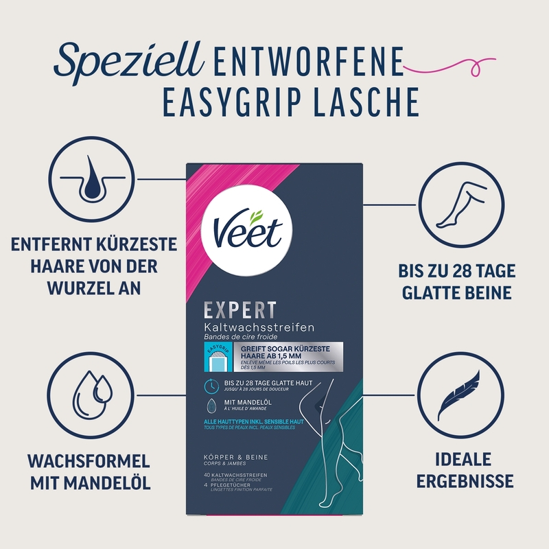 Veet EXPERT Kaltwachsstreifen Beine & Körper, alle Hauttypen, 40 Stück 8