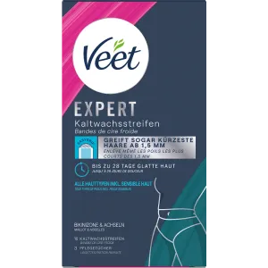 Veet EXPERT Kaltwachsstreifen Bikini & Achseln, alle Hauttypen, 16 Stück