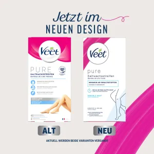 Veet PURE Kaltwachsstreifen Beine & Körper, sensible Haut, 40 Stück