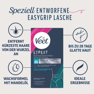 Veet EXPERT Kaltwachsstreifen Bikini & Achseln, alle Hauttypen, 16 Stück