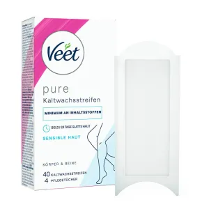Veet PURE Kaltwachsstreifen Beine & Körper, sensible Haut, 40 Stück
