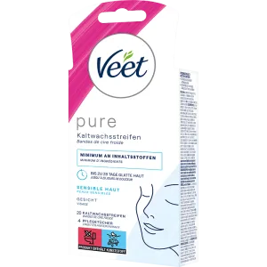 Veet PURE Kaltwachsstreifen Gesicht, sensible Haut, 20 Stück