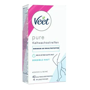 Veet PURE Kaltwachsstreifen Beine & Körper, sensible Haut, 40 Stück