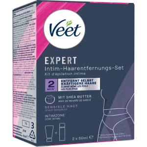 Veet EXPERT Intim-Haarentfernungs-Set, Intim-Haarentfernungscreme + Multi-Benefit Schaum, 100ml