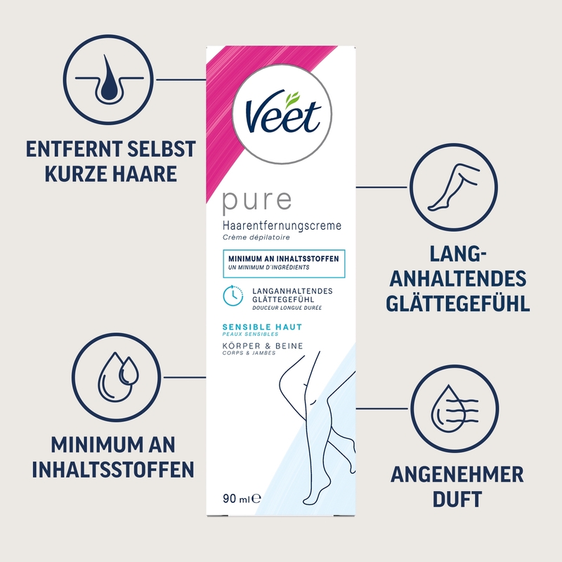 Veet PURE Haarentfernungscreme Körper & Beine, sensible Haut, 90ml 7