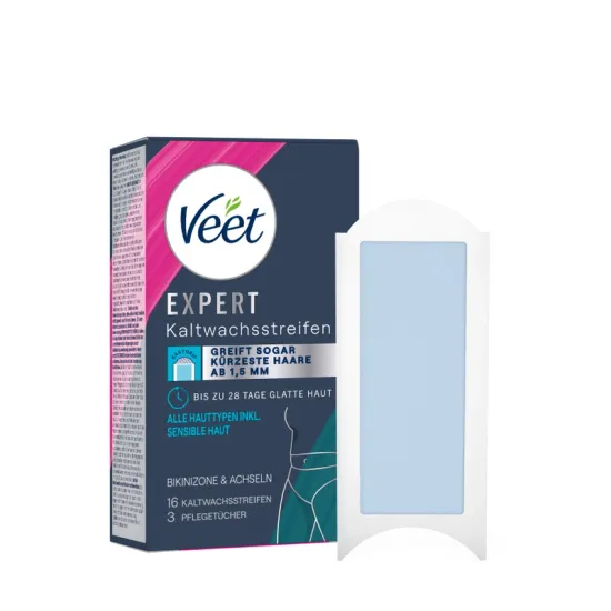 Veet EXPERT Kaltwachsstreifen Bikini & Achseln, alle Hauttypen, 16 Stück