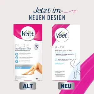 Veet PURE Kaltwachsstreifen Beine & Körper, sensible Haut, 20 Stück